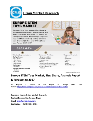 Europe STEM Toys Market Trends, Size, Competitive Analysis and Forecast 2021-202