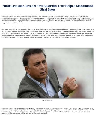 Sunil Gavaskar Reveals How Australia Tour Helped Mohammed Siraj Grow