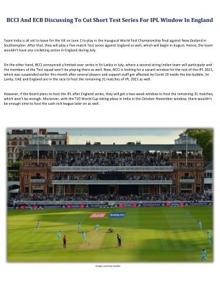 BCCI And ECB Discussing To Cut Short Test Series For IPL Window In England