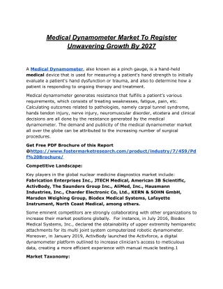 Medical Dynamometer Market| Key Performing Regions| Drivers And Challenges