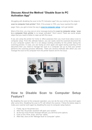 Discuss About the Method “Disable Scan to PC Activation App”
