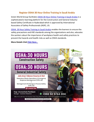Register OSHA 30 Hour Online Training in Saudi Arabia