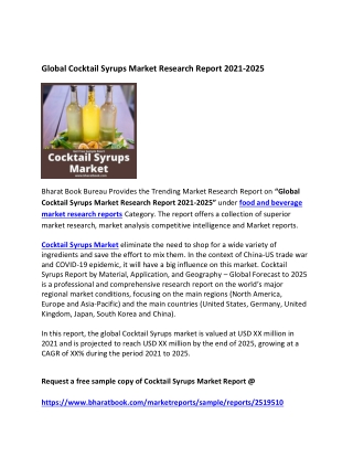 Global Cocktail Syrups Market Forecast 2021-2025