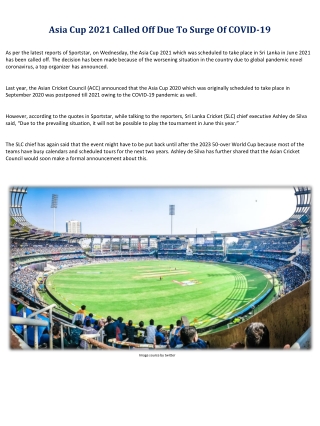 Asia Cup 2021 Called Off Due To Surge Of COVID-19
