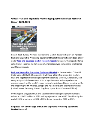 Global Fruit and Vegetable Processing Equipment Market Forecast 2021-2025