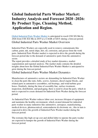 Global Industrial Parts Washer Market