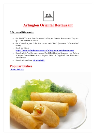 5% Off - Arlington Oriental Chinese Restaurant Menu, Virginia, QLD