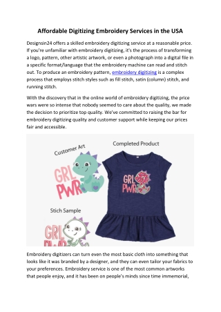 Affordable Digitizing Embroidery Services in the USA