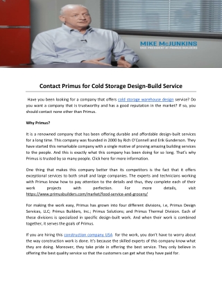 Contact Primus for Cold Storage Design-Build Service