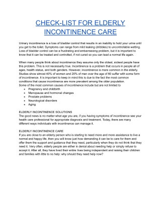 CHECK-LIST FOR ELDERLY INСОNTINЕNСЕ CARE