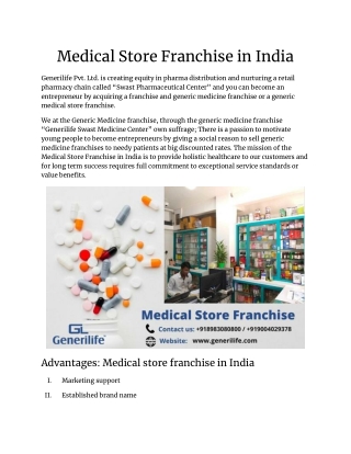 Medical Store Franchise in India