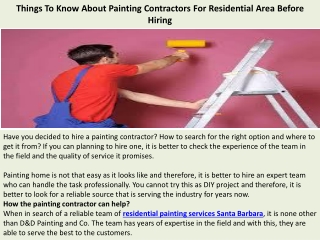 Things To Know About Painting Contractors For Residential Area Before Hiring