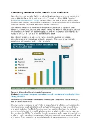 Low Intensity Sweeteners Market to Reach ~US$ 3.1 Bn by 2029