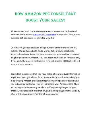 How Amazon PPC Consultant Boost Your Sales