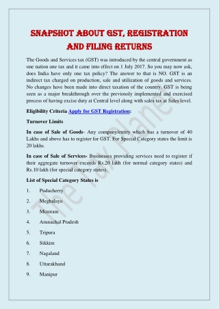The Tax Planet - Snapshot About GST, Online Registration And Filing Returns