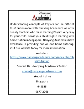 Physics Tuition in Singapore - Nanyang Academics