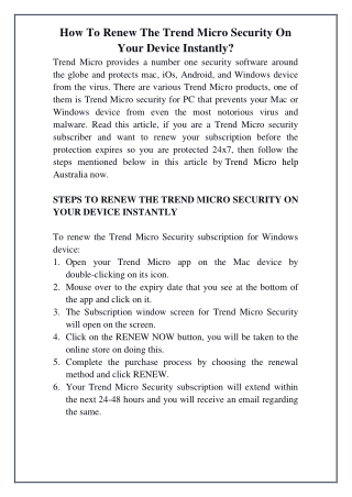 How To Renew The Trend Micro Security On Your Device Instantly?