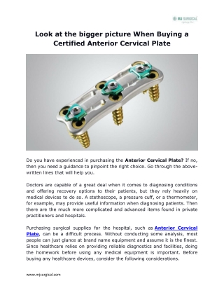 Look at the bigger picture When Buying a Certified Anterior Cervical Plate