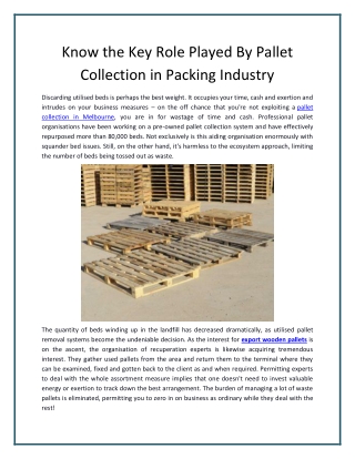 Know the Key Role Played By Pallet Collection in Packing Industry