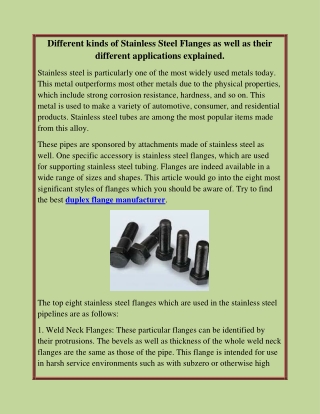 Different kinds of Stainless Steel Flanges as well as their different applications explained