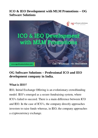 ICO & IEO Development with MLM Promotions - OG Software Solutions