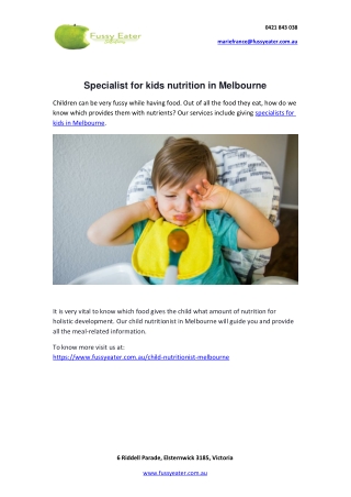 Specialist for kids nutrition in Melbourne