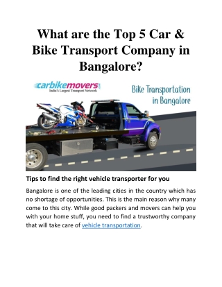 What are the Top 5 Car & Bike Transport in Bangalore