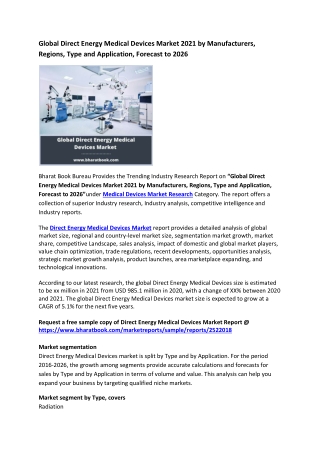 Global Direct Energy Medical Devices Market Research Report 2021-2026