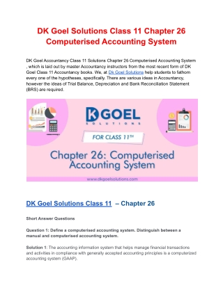 DK Goel Solutions Class 11 Chapter 26 Computerised Accounting System
