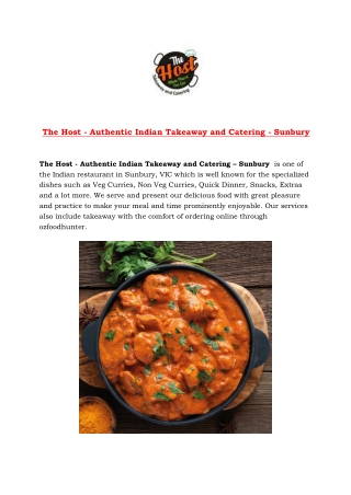 5% off - The Host Indian Takeaway & Catering Sunbury, VIC