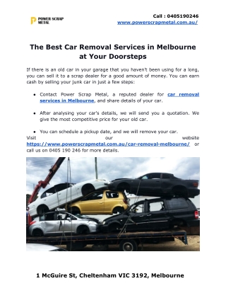 The best Car Removal Services in Melbourne at your doorsteps