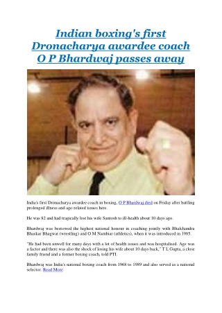 Indian boxing's first Dronacharya awardee coach O P Bhardwaj passes away