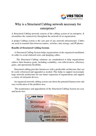 Know the Benefits of Structure Cabling System in Dubai