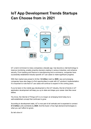IoT App Development Trends Startups Can Choose from in 2021