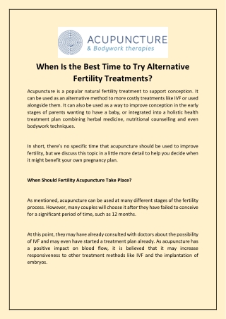 When Is the Best Time to Try Alternative Fertility Treatments