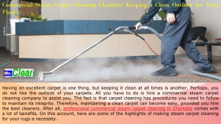 Commercial Steam Carpet Cleaning Charlotte Keeping a Clean Outlook for Your Floors