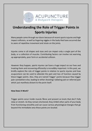 Understanding the Role of Trigger Points in Sports Injuries
