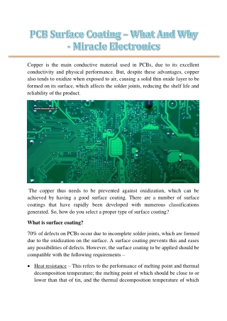 PCB Surface Coating – What And Why - Miracle Electronics