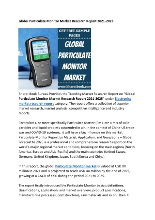 Global Particulate Monitor Market Research Report 2021-2025