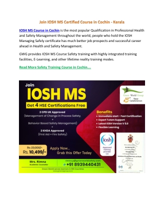 Join IOSH MS Certified Course in Cochin - Kerala