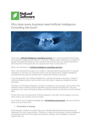 Why does every business need Artificial Intelligence Consulting Services