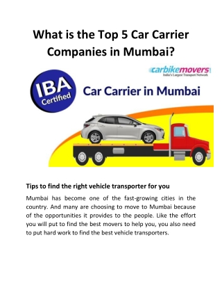 What is the Top 5 Car Carrier Companies in Mumbai