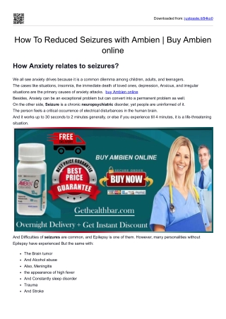 How To Reduced Seizures with Ambien  Buy Ambien online