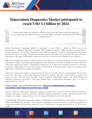 Tuberculosis Diagnostics Market anticipated to reach USD 3.1 billion by 2024