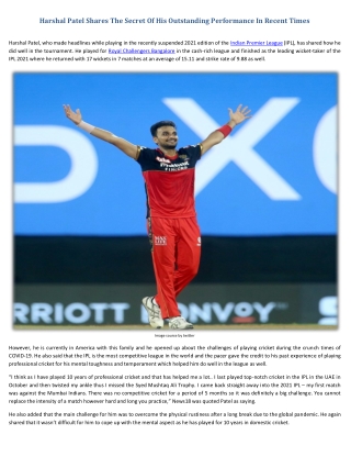 Harshal Patel Shares The Secret Of His Outstanding Performance In Recent Times