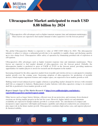 Ultracapacitor Market anticipated to reach USD 8.88 billion by 2024
