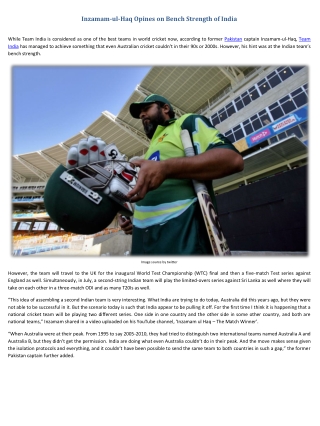 Inzamam-ul-Haq Opines on Bench Strength of India