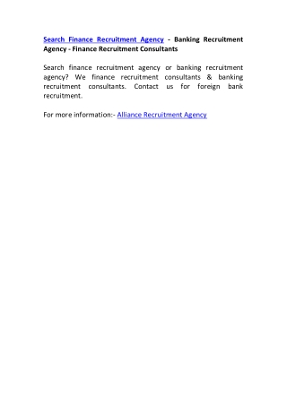 Search Finance Recruitment Agency - Banking Recruitment Agency - Finance Recruitment Consultants