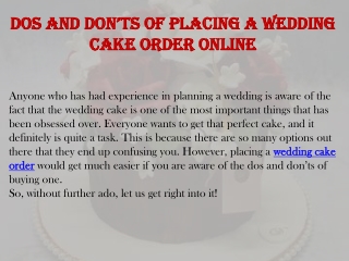 Dos and don’ts of placing a wedding cake order online