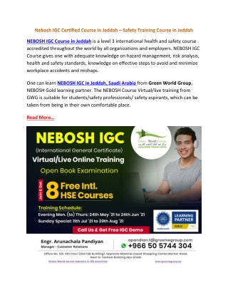 Nebosh IGC Certified Course in Jeddah – Safety Training Course in Jeddah